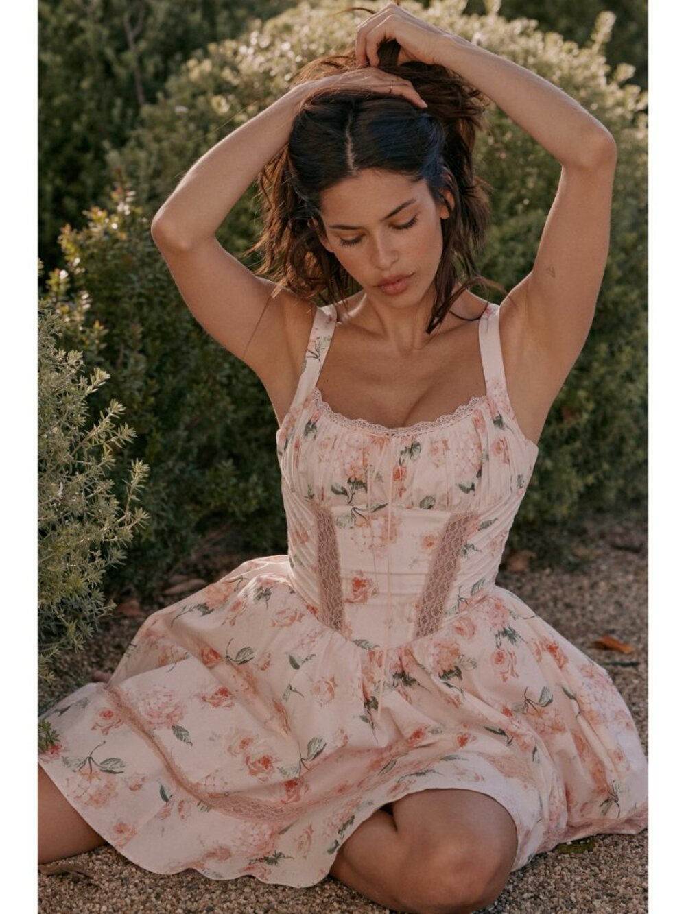 House Of CB Kimmie Peach Floral Rose Print Cotton Mini Dress